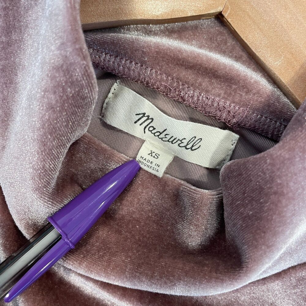 ~ Madewell XS stretch velvet mini dress shift mock neck frosty mauve soft cozy - Picture 5 of 10